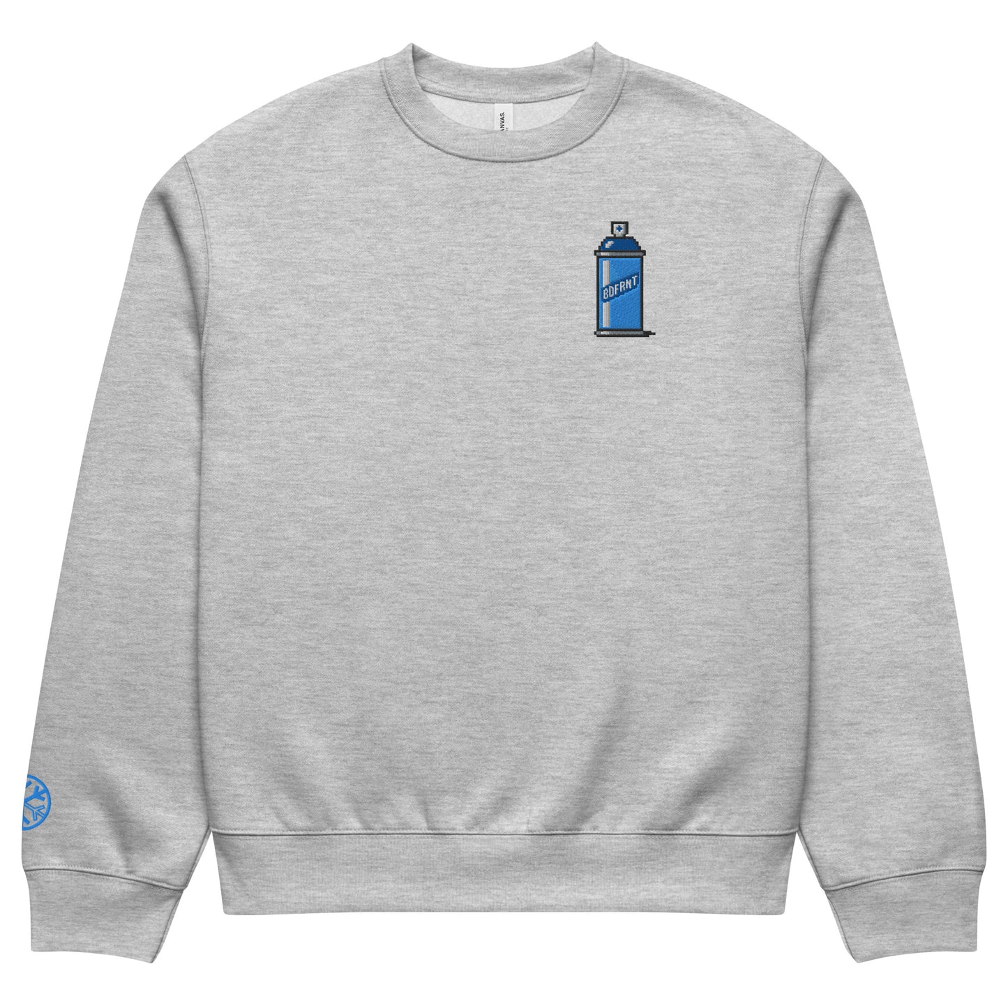 Gray-Pixel Spray Can Graffiti Sweatshirt from B.Different Clothing, front view, graffiti-inspired streetwear, oversized heavyweight