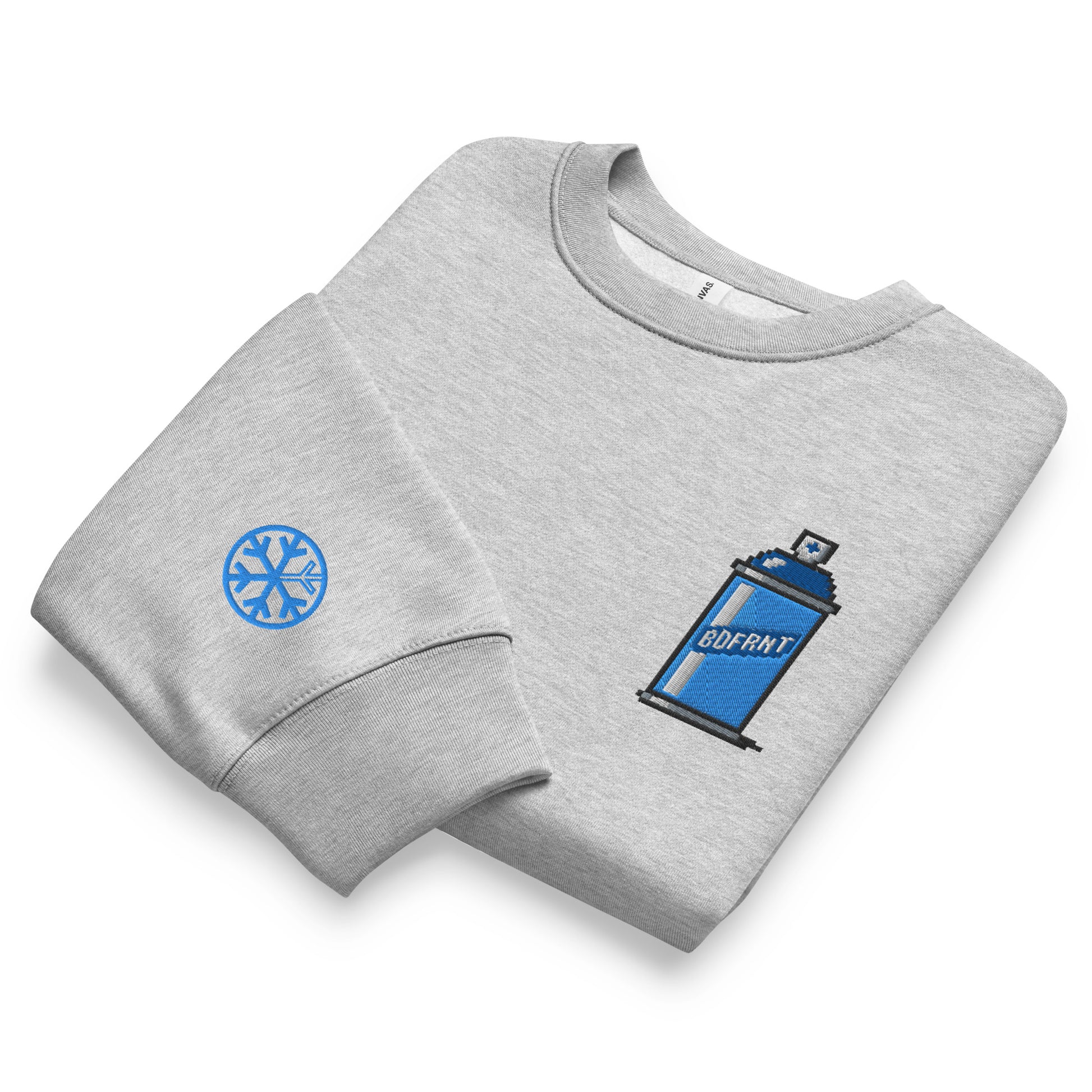 Gray-Pixel Spray Can Graffiti Sweatshirt from B.Different Clothing, folded, graffiti-inspired streetwear, oversized heavyweight