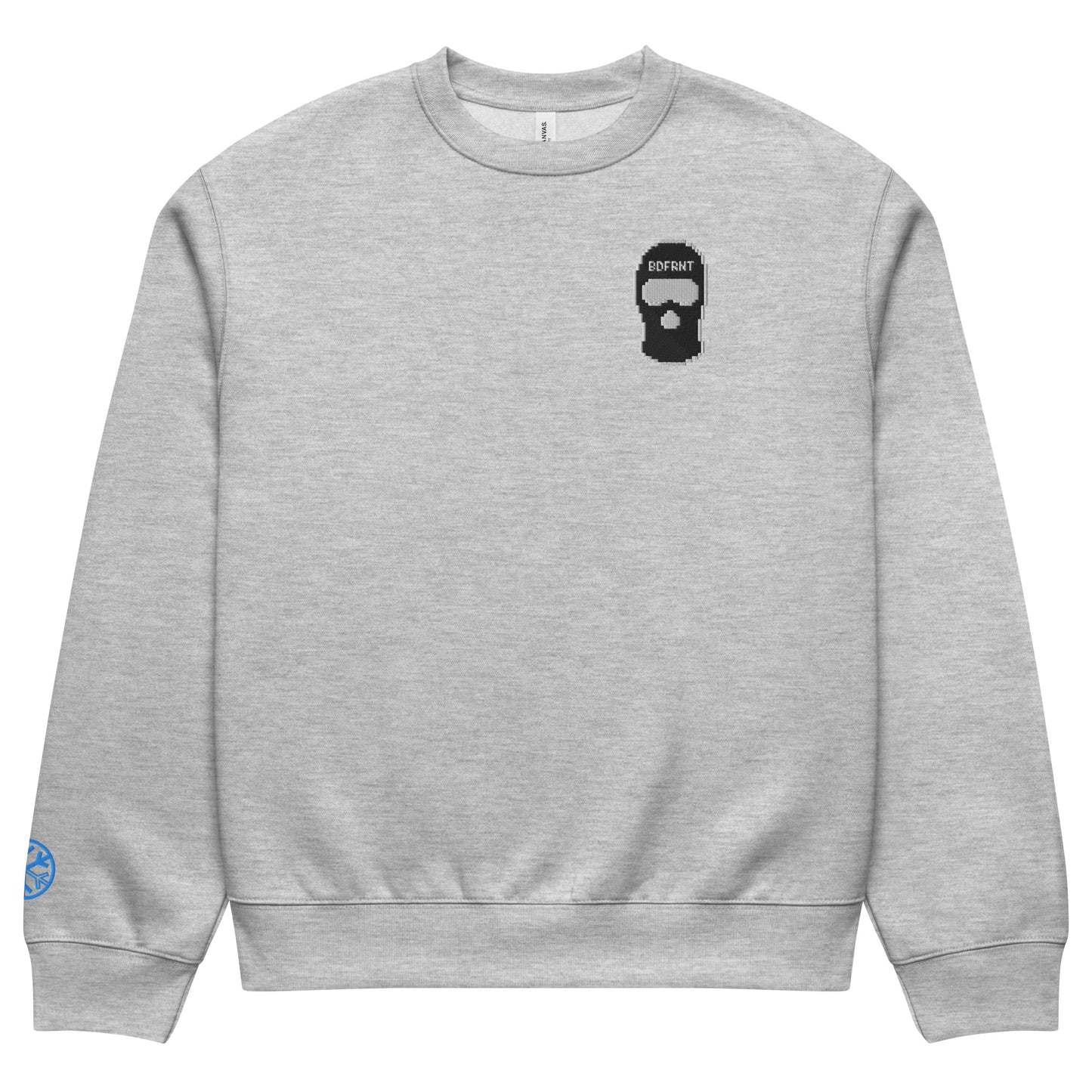 Gray-Pixel Balaclava Graffiti Sweatshirt from B.Different Clothing, front view, graffiti-inspired streetwear, oversized heavyweight