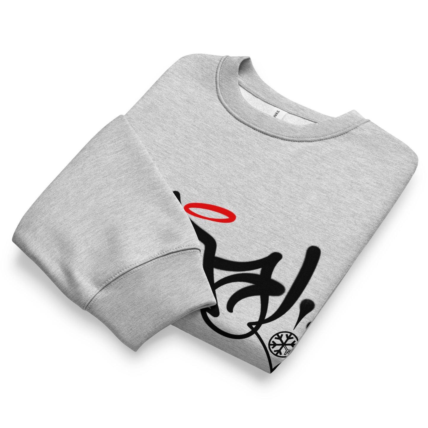Gray-Vandal Graffiti Tag Sweatshirt by Caos One from B.Different Clothing, folded, graffiti-inspired streetwear, oversized heavyweight
