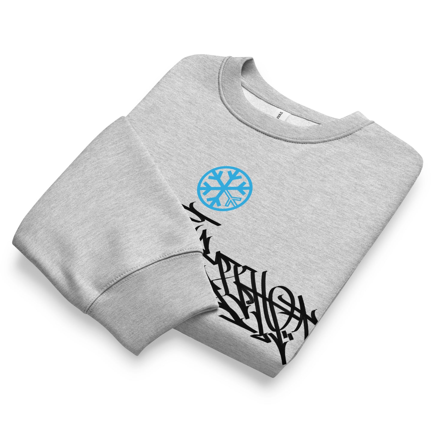 Gray-Shew Collab Graffiti Sweatshirt from B.Different Clothing, folded, graffiti-inspired streetwear, oversized heavyweight
