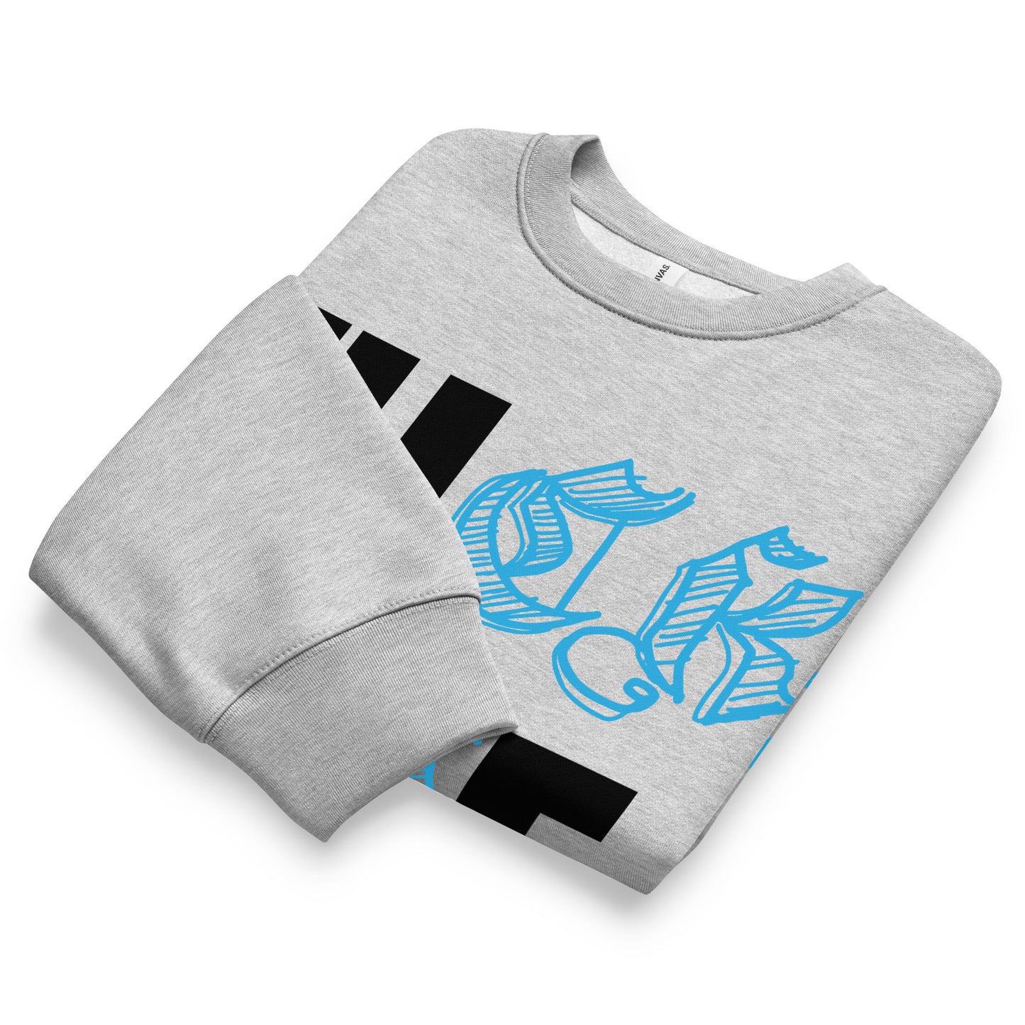 Gray-Fuck The Buff Graffiti Sweatshirt from B.Different Clothing, folded, graffiti-inspired streetwear, oversized heavyweight