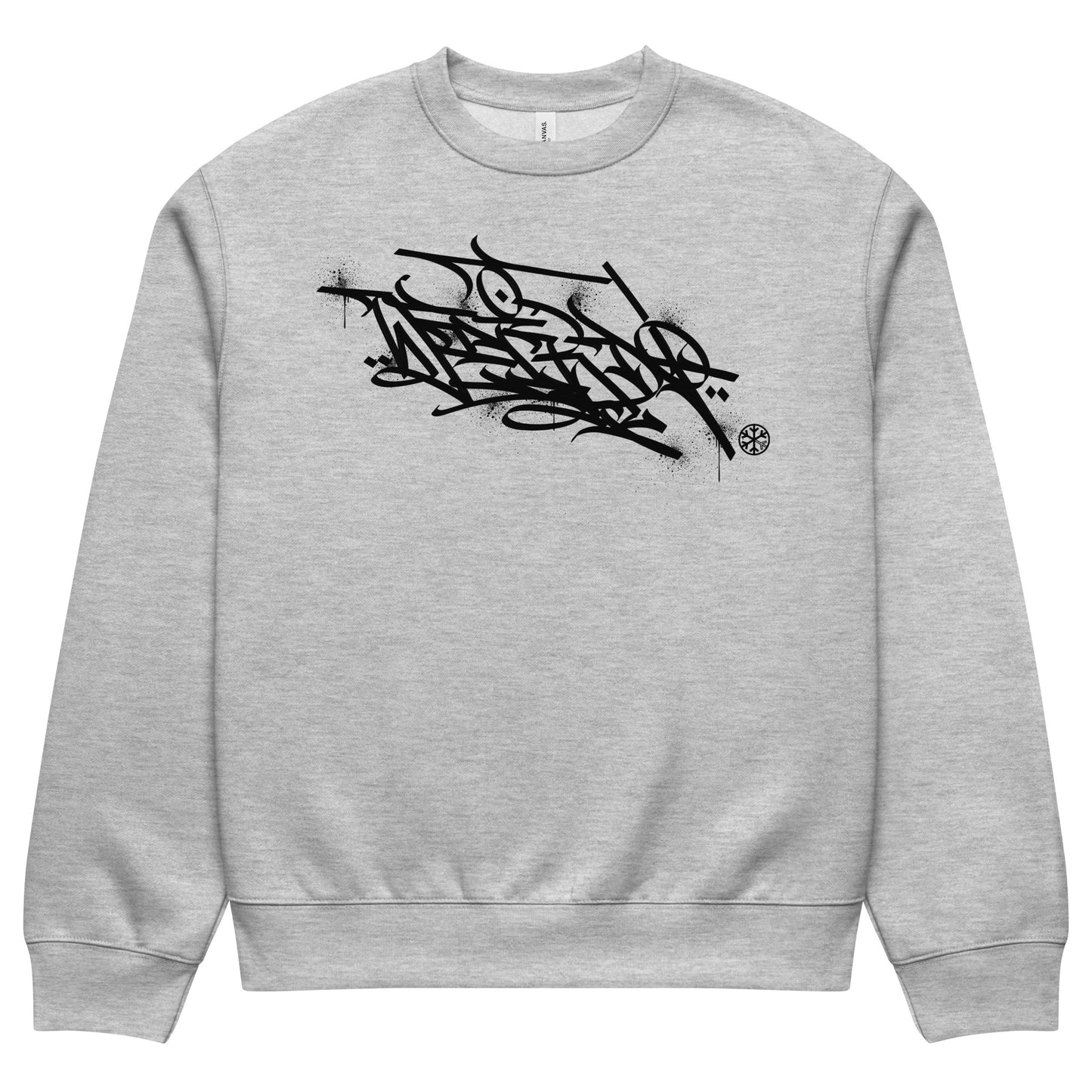 Gray-Weirdo Graffiti Tag Sweatshirt by Shew from B.Different Clothing, front view, graffiti-inspired streetwear, oversized heavyweight