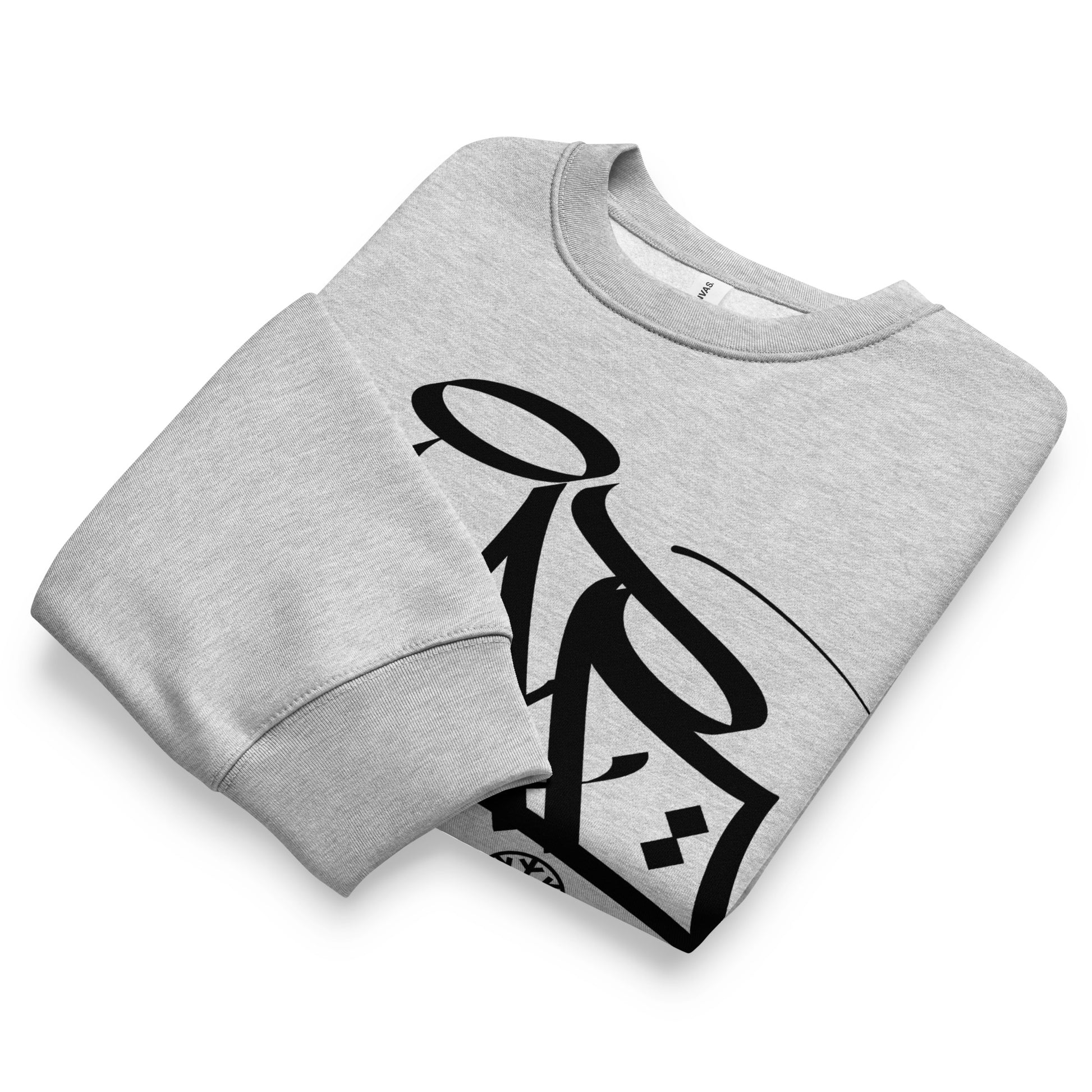 Gray-Acab Graffiti Tag Sweatshirt by Caos One from B.Different Clothing, folded, graffiti-inspired streetwear, oversized heavyweight