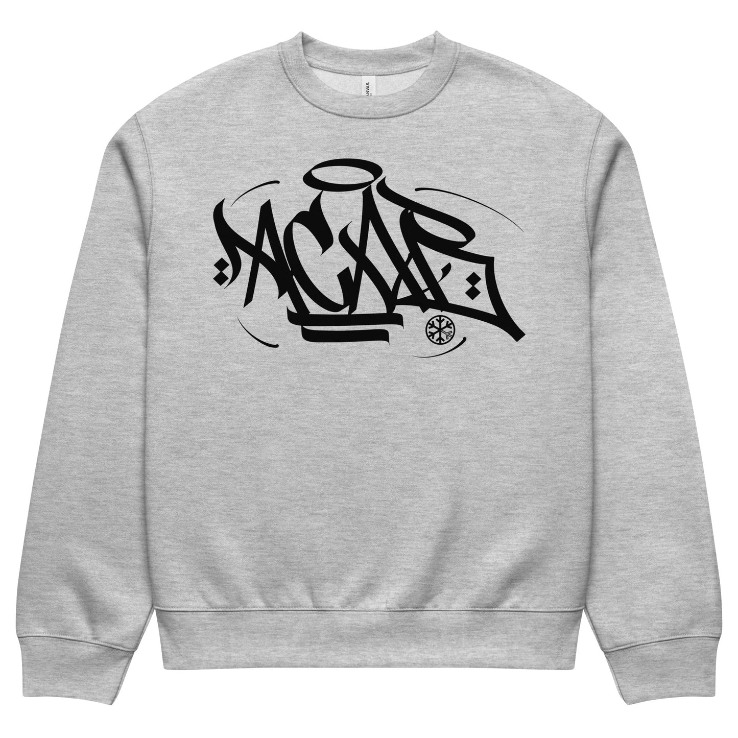 Gray-Acab Graffiti Tag Sweatshirt by Caos One from B.Different Clothing, front view, graffiti-inspired streetwear, oversized heavyweight