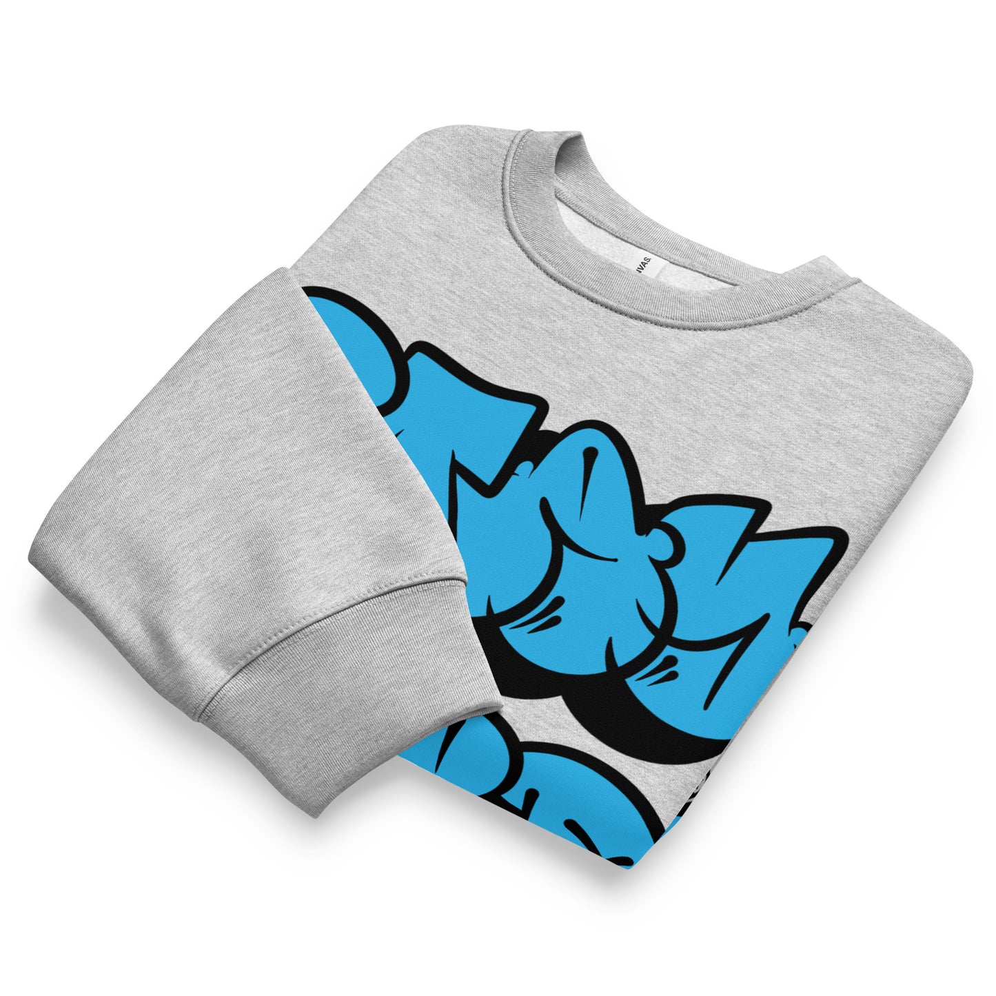 Gray-Stay Weird Graffiti Throwie Sweatshirt by Monsterinho from B.Different Clothing, folded, graffiti-inspired streetwear, oversized heavyweight