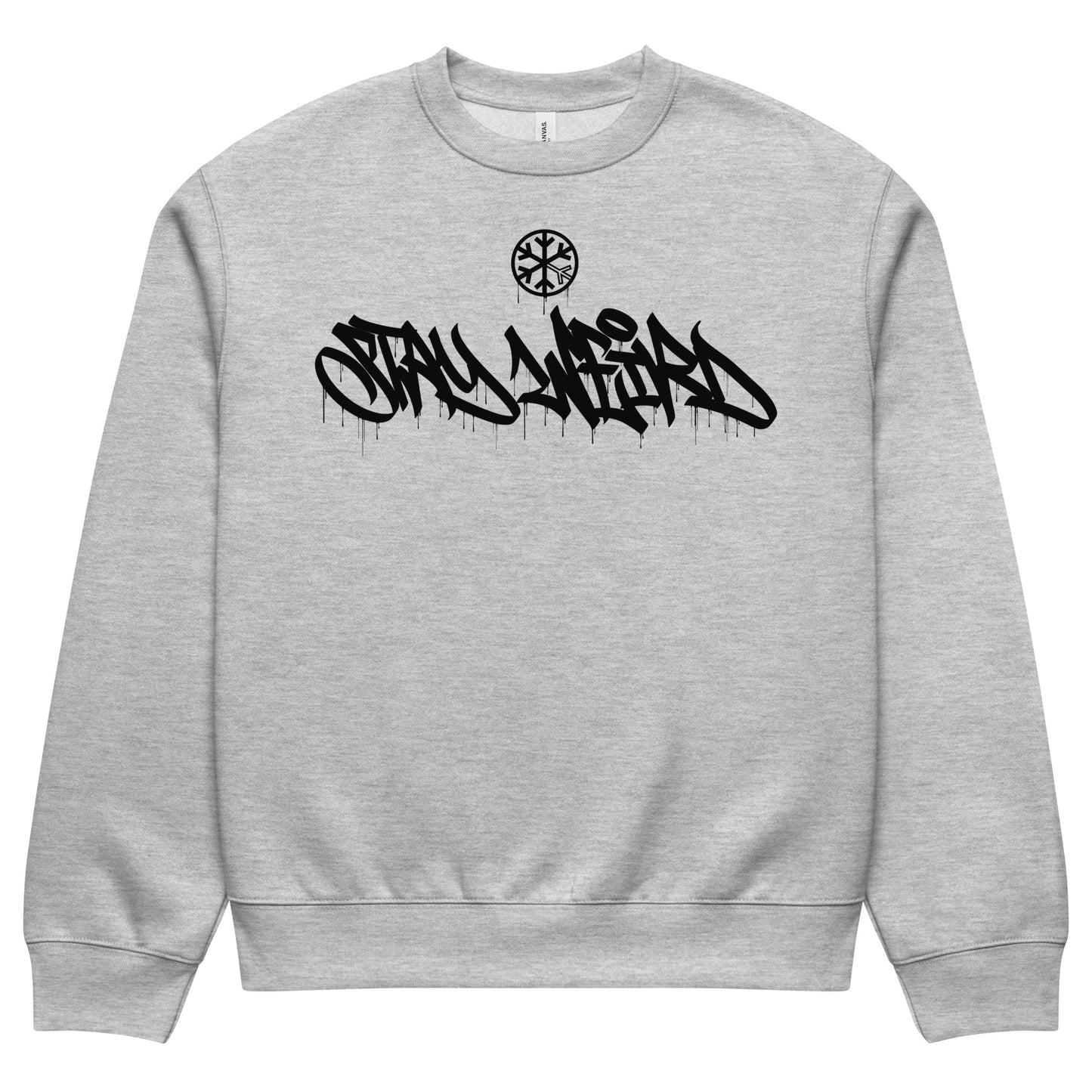 Gray-Stay Weird Graffiti Tag Sweatshirt by Monsterinho from B.Different Clothing, front view, graffiti-inspired streetwear, oversized heavyweight