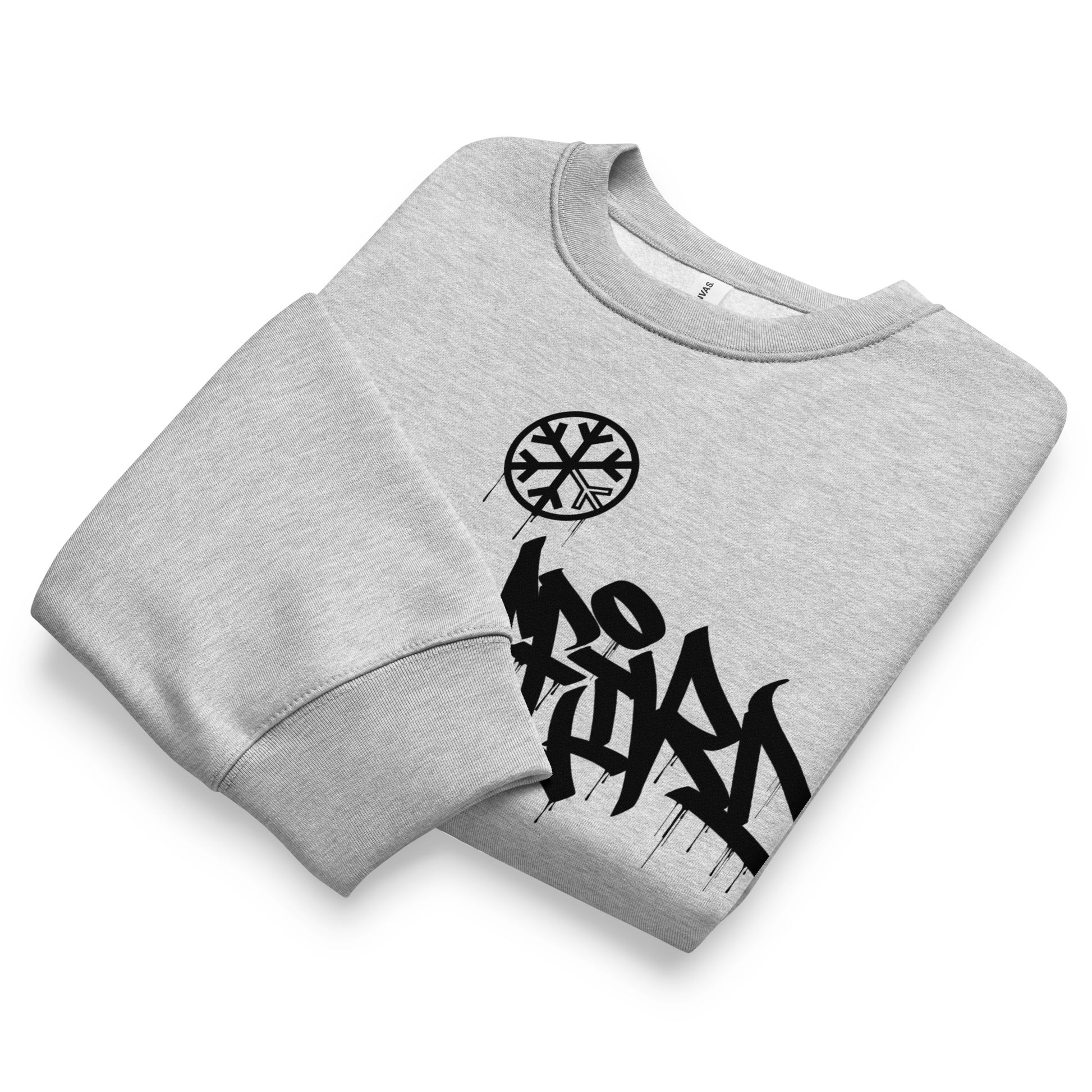 Gray-Stay Weird Graffiti Tag Sweatshirt by Monsterinho from B.Different Clothing, folded, graffiti-inspired streetwear, oversized heavyweight