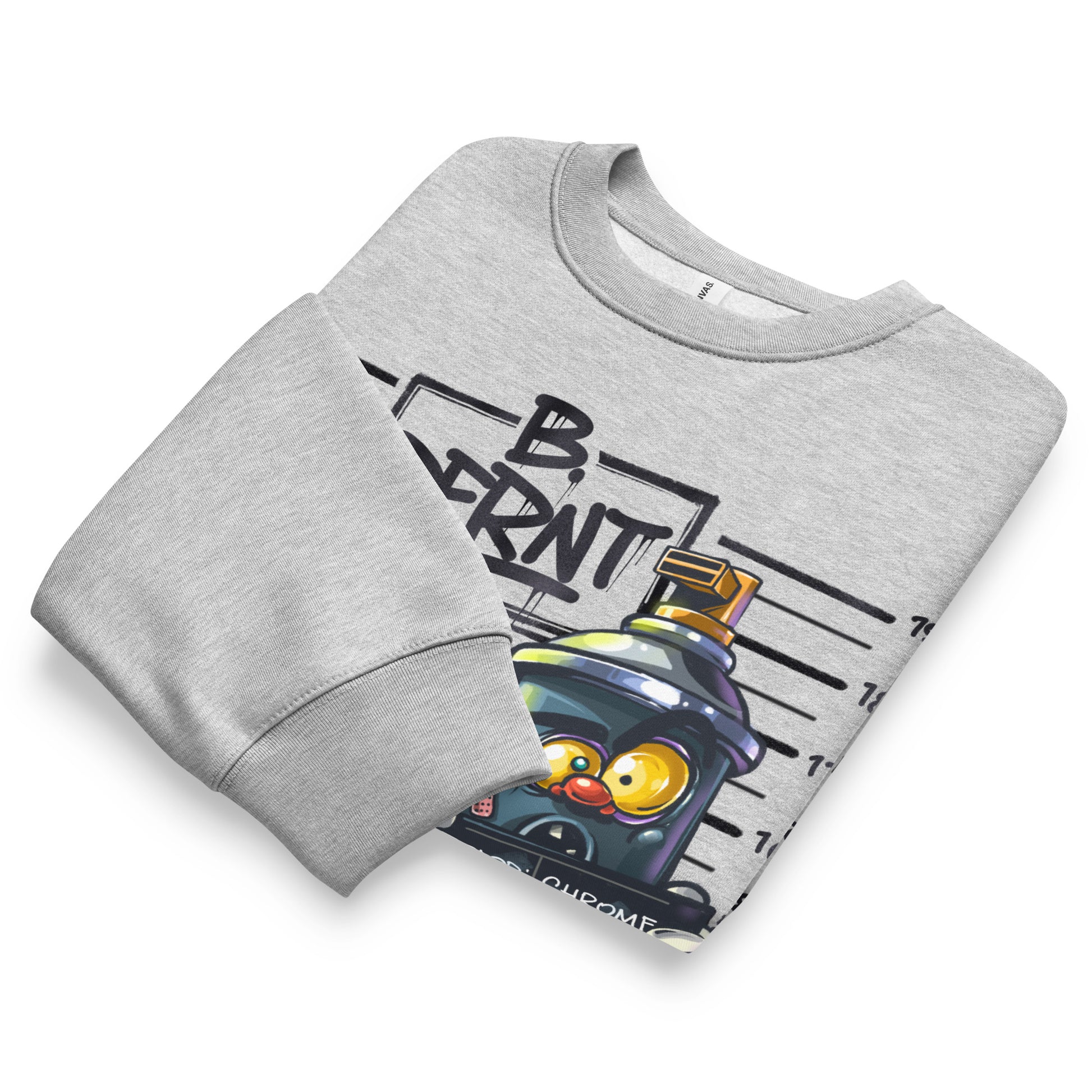 Gray-Mug Short Graffiti Sweatshirt by Trk One from B.Different Clothing, folded, graffiti-inspired streetwear, oversized heavyweight