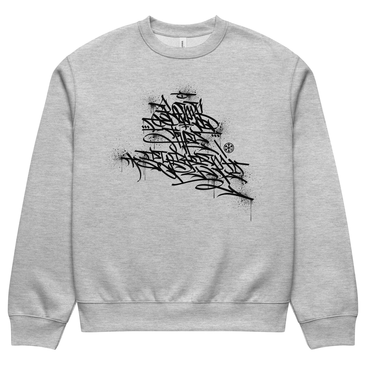 Gray-Bomb The System Graffiti Sweatshirt by Shew from B.Different Clothing, folded, graffiti-inspired streetwear, oversized heavyweight
