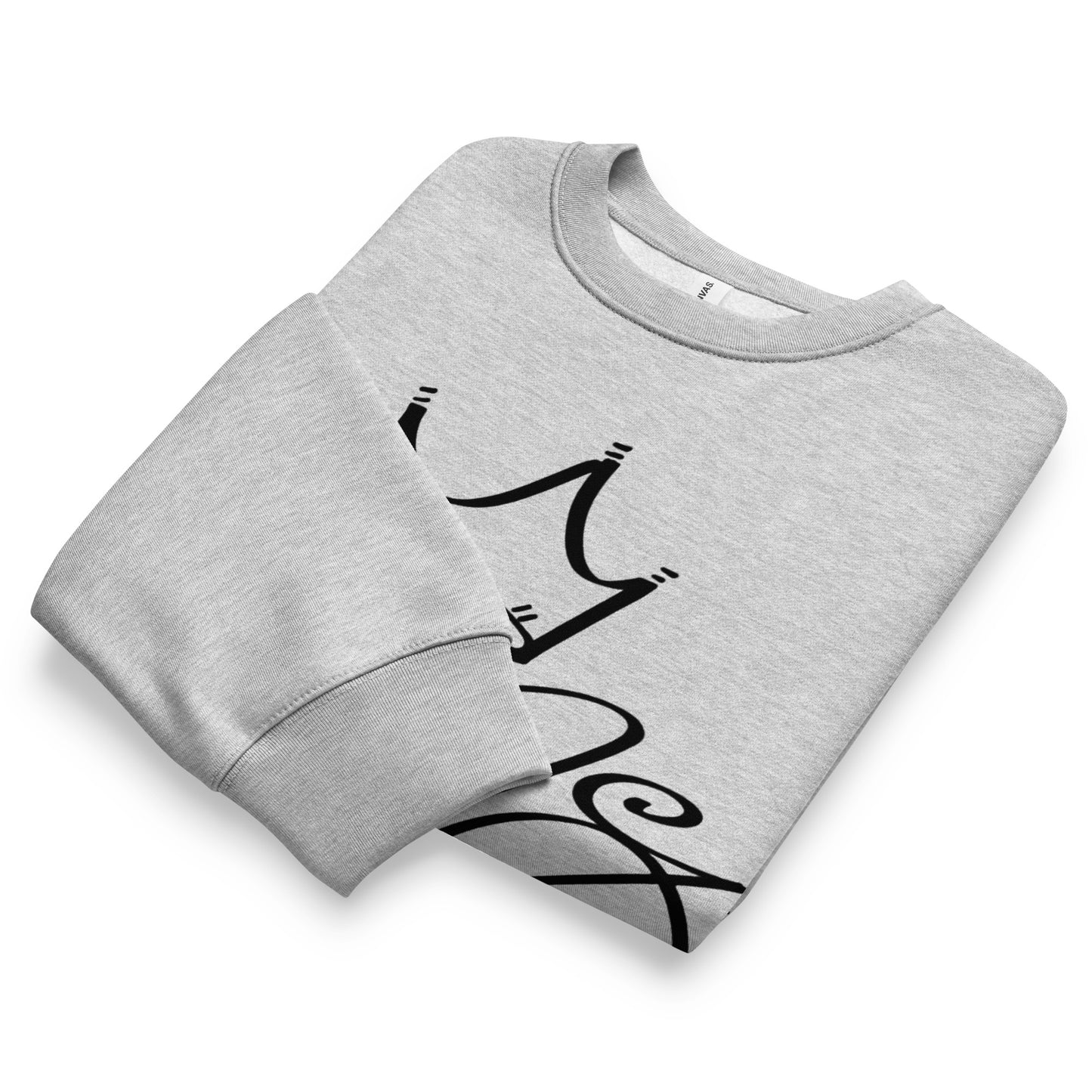 Gray-Mop King Tag Sweatshirt by Graffiti Dad from B.Different Clothing, folded, graffiti-inspired streetwear, oversized heavyweight