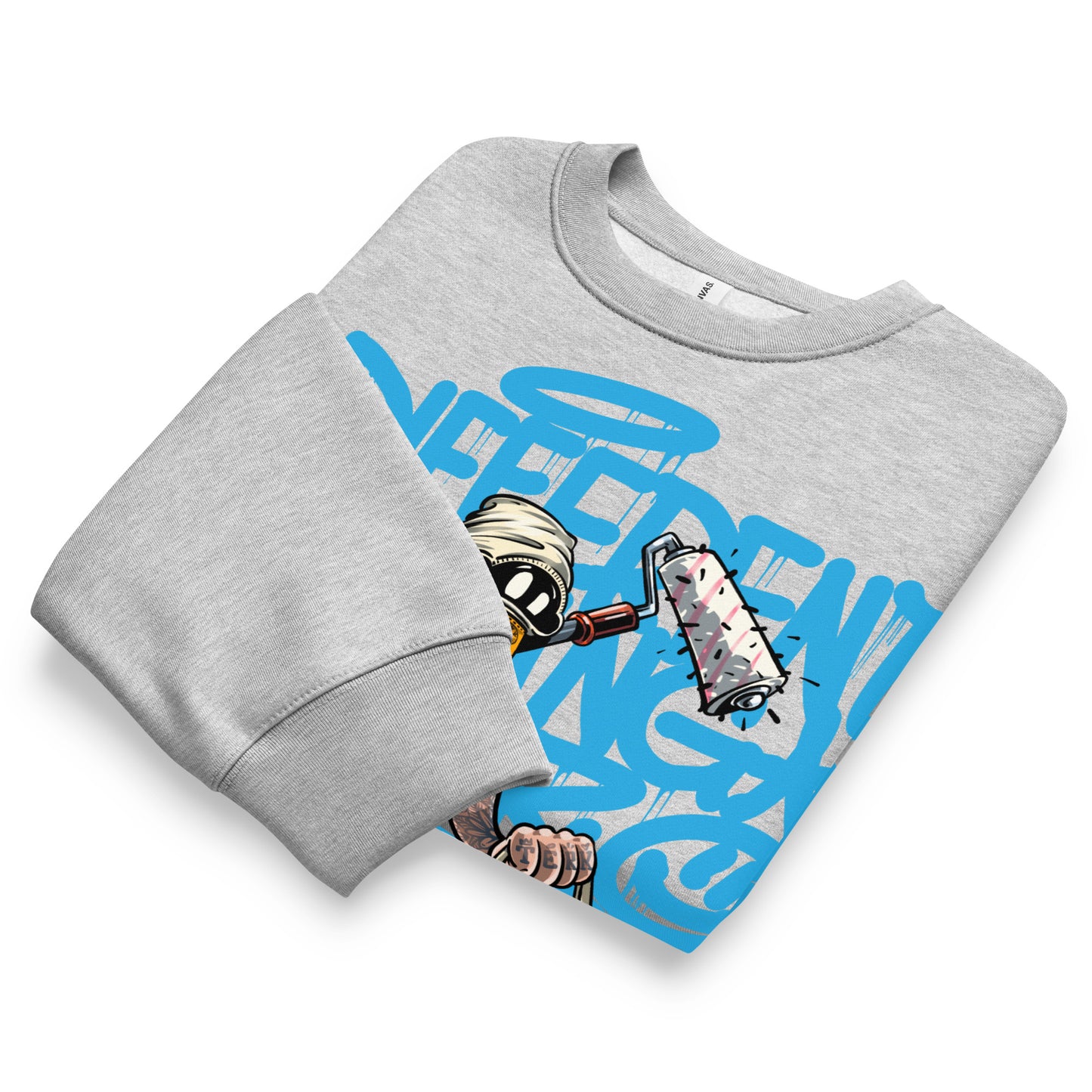 Gray-Summer Graffiti Sweatshirt by Trk One from B.Different Clothing, folded, graffiti-inspired streetwear, oversized heavyweight