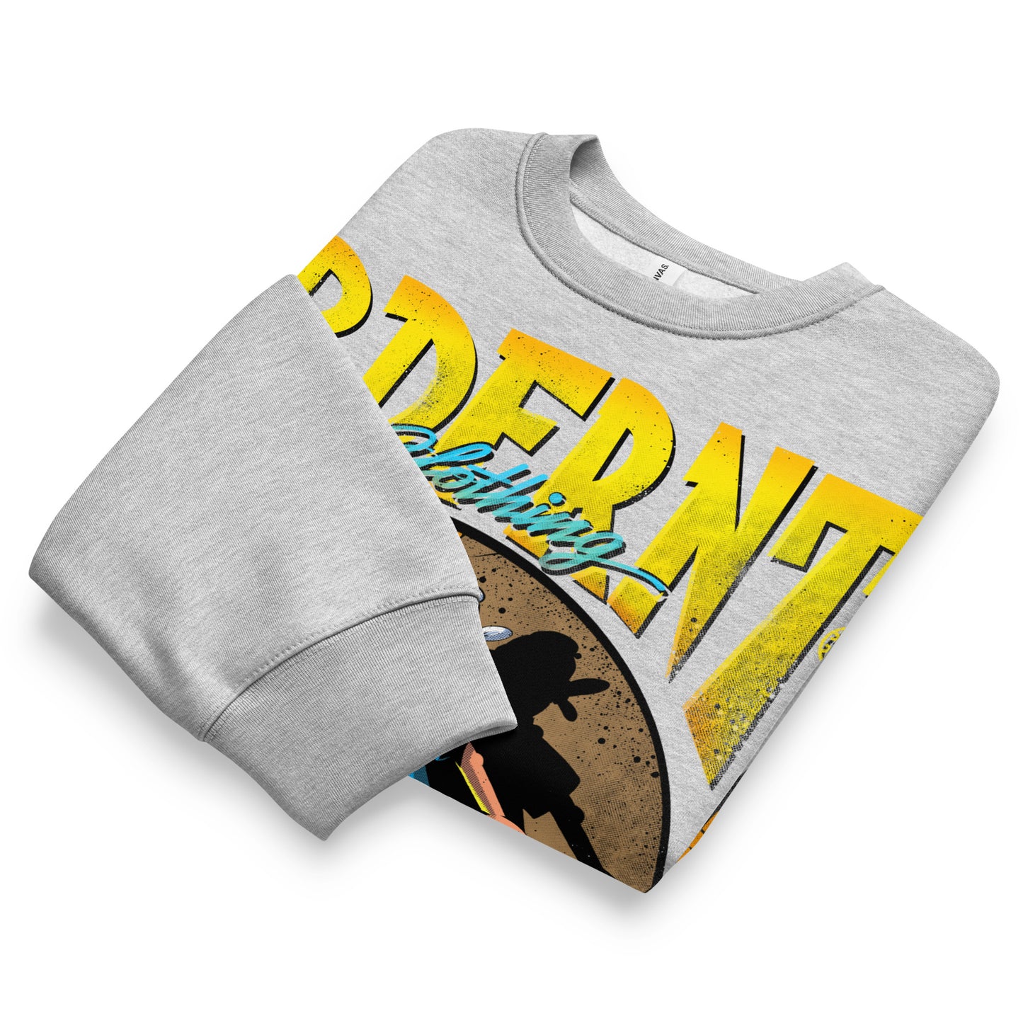 Gray-Street Spotlight Graffiti Sweatshirt by Trk One from B.Different Clothing, folded, graffiti-inspired streetwear, oversized heavyweight