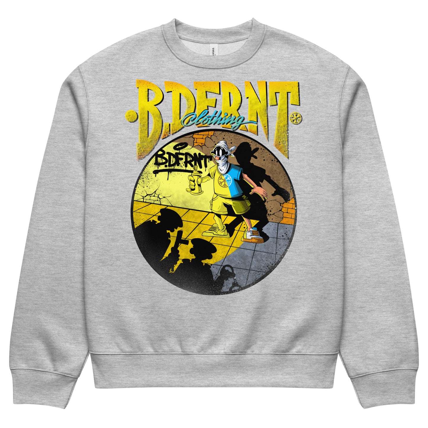 Gray-Street Spotlight Graffiti Sweatshirt by Trk One from B.Different Clothing, front view, graffiti-inspired streetwear, oversized heavyweight