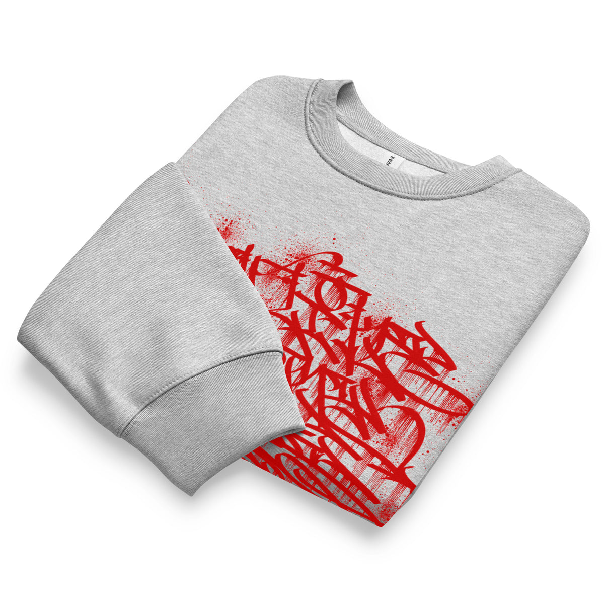 Gray-Do You Like Scary Movies Graffiti Sweatshirt by Shew from B.Different Clothing, folded, graffiti-inspired streetwear, oversized heavyweight