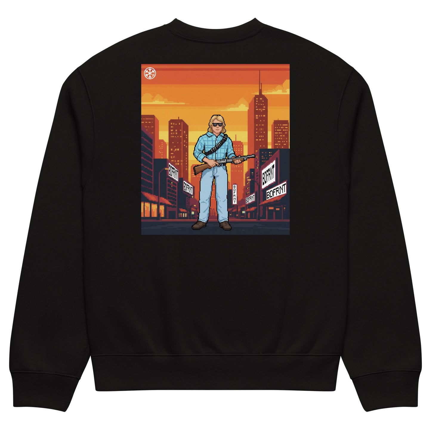 Black-Pixel Disobey Sweatshirt from B.Different Clothing, back view, graffiti-inspired streetwear, oversized heavyweight