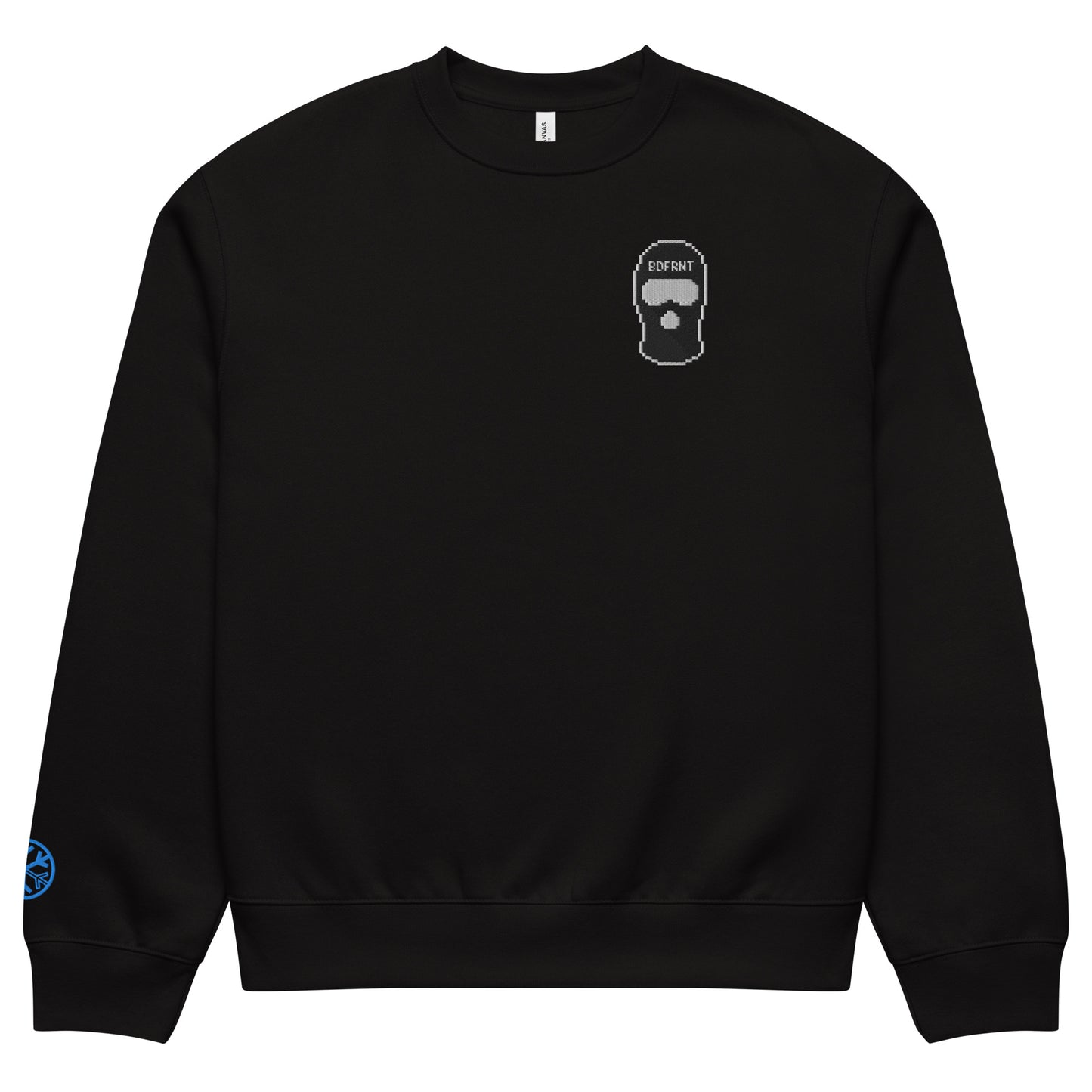 Black-Pixel Balaclava Graffiti Sweatshirt from B.Different Clothing, front view, graffiti-inspired streetwear, oversized heavyweight