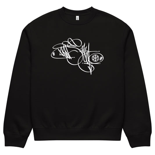 Black-Misfit Tag Sweatshirt by Graffiti Dad from B.Different Clothing, front view, graffiti-inspired streetwear, oversized heavyweight