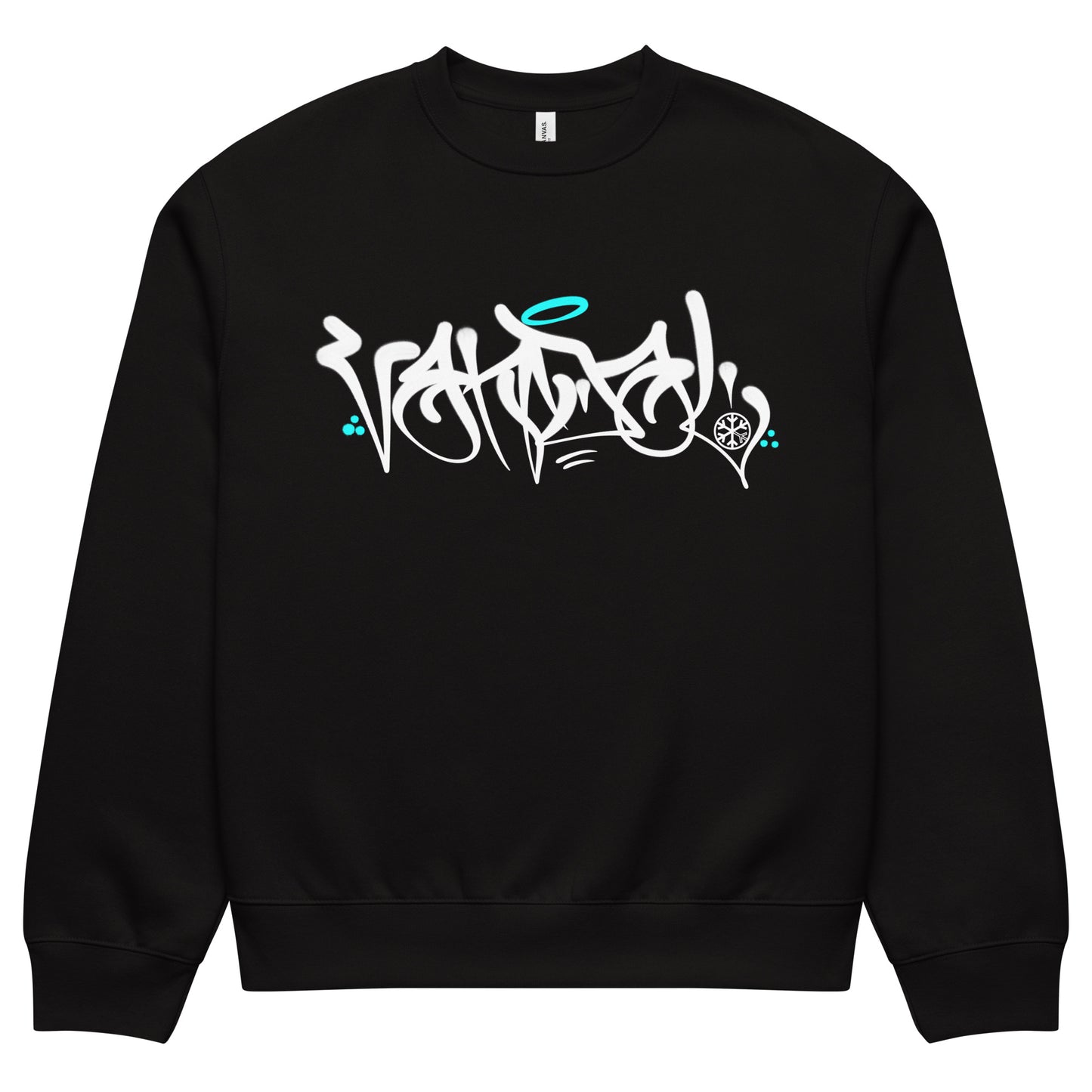 Black-Vandal Graffiti Tag Sweatshirt by Caos One from B.Different Clothing, front view, graffiti-inspired streetwear, oversized heavyweight
