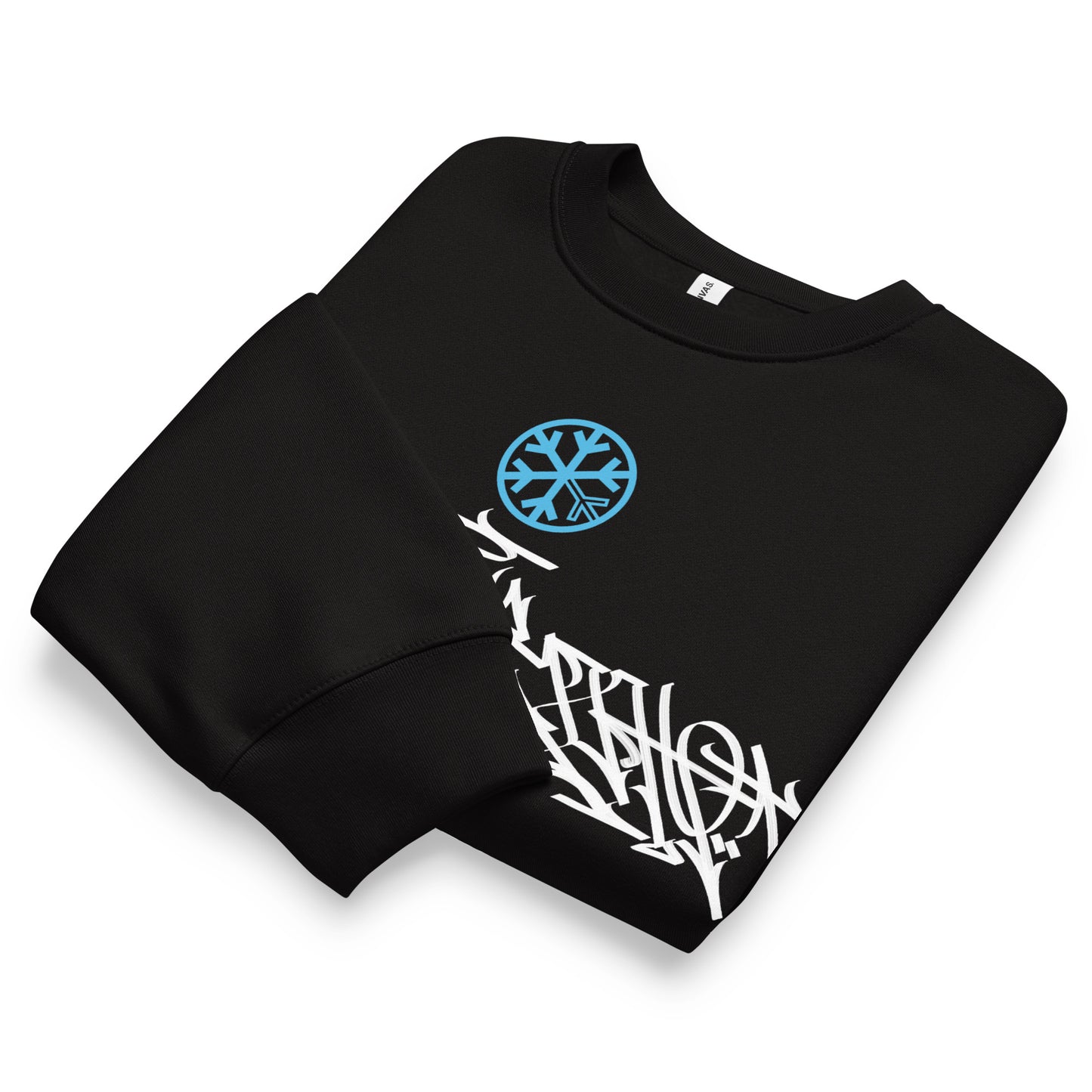 Black-Shew Collab Graffiti Sweatshirt from B.Different Clothing, folded, graffiti-inspired streetwear, oversized heavyweight