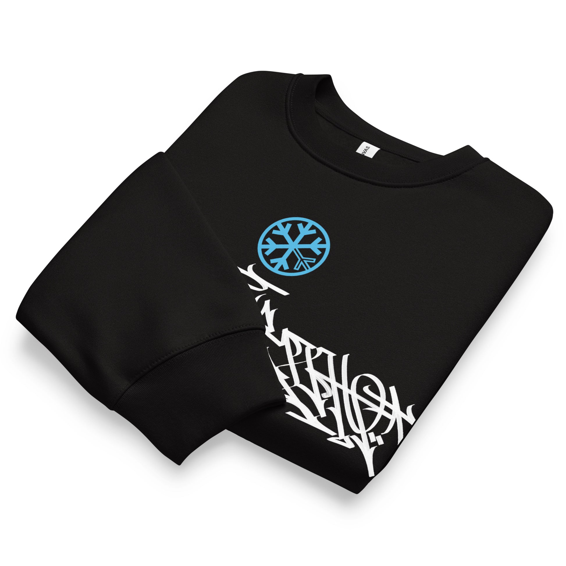 Black-Shew Collab Graffiti Sweatshirt from B.Different Clothing, folded, graffiti-inspired streetwear, oversized heavyweight