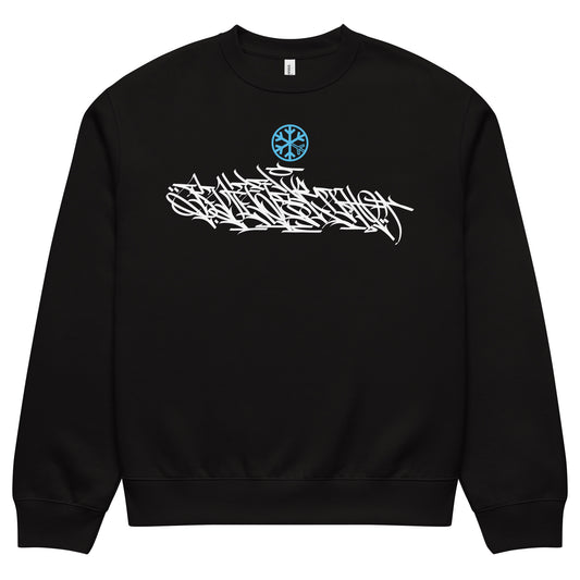 Black-Shew Collab Graffiti Sweatshirt from B.Different Clothing, front view, graffiti-inspired streetwear, oversized heavyweight