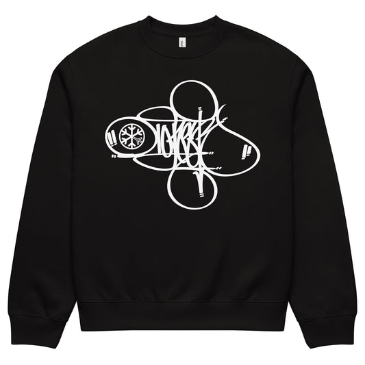 Black-Loner Tag Sweatshirt by Graffiti Dad from B.Different Clothing, front view, graffiti-inspired streetwear, oversized heavyweight