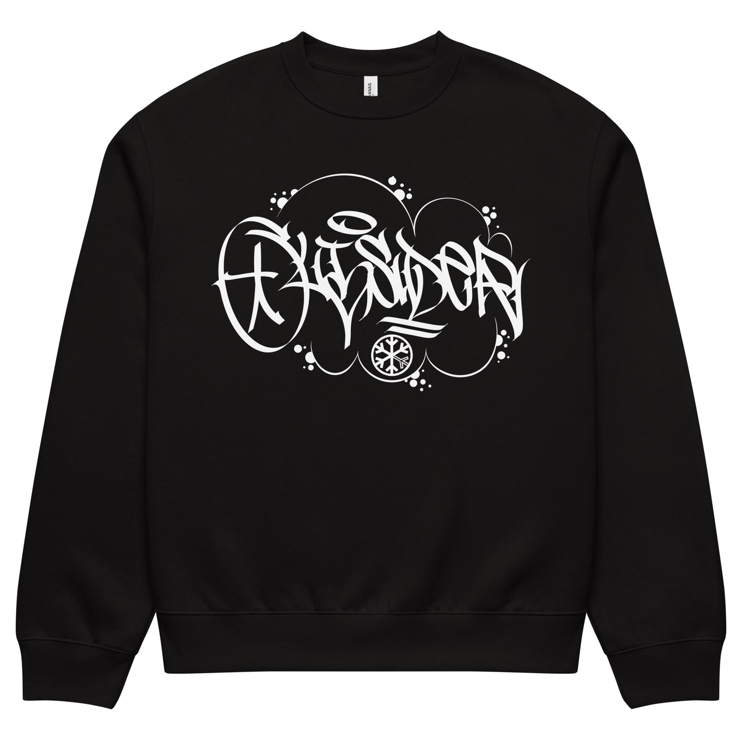 Black-Outsider Graffiti Tag Sweatshirt by Caos One from B.Different Clothing, front view, graffiti-inspired streetwear, oversized heavyweight