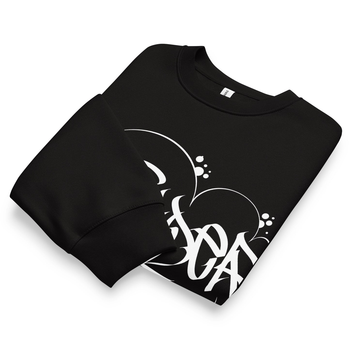 Black-Outsider Graffiti Tag Sweatshirt by Caos One from B.Different Clothing, folded, graffiti-inspired streetwear, oversized heavyweight