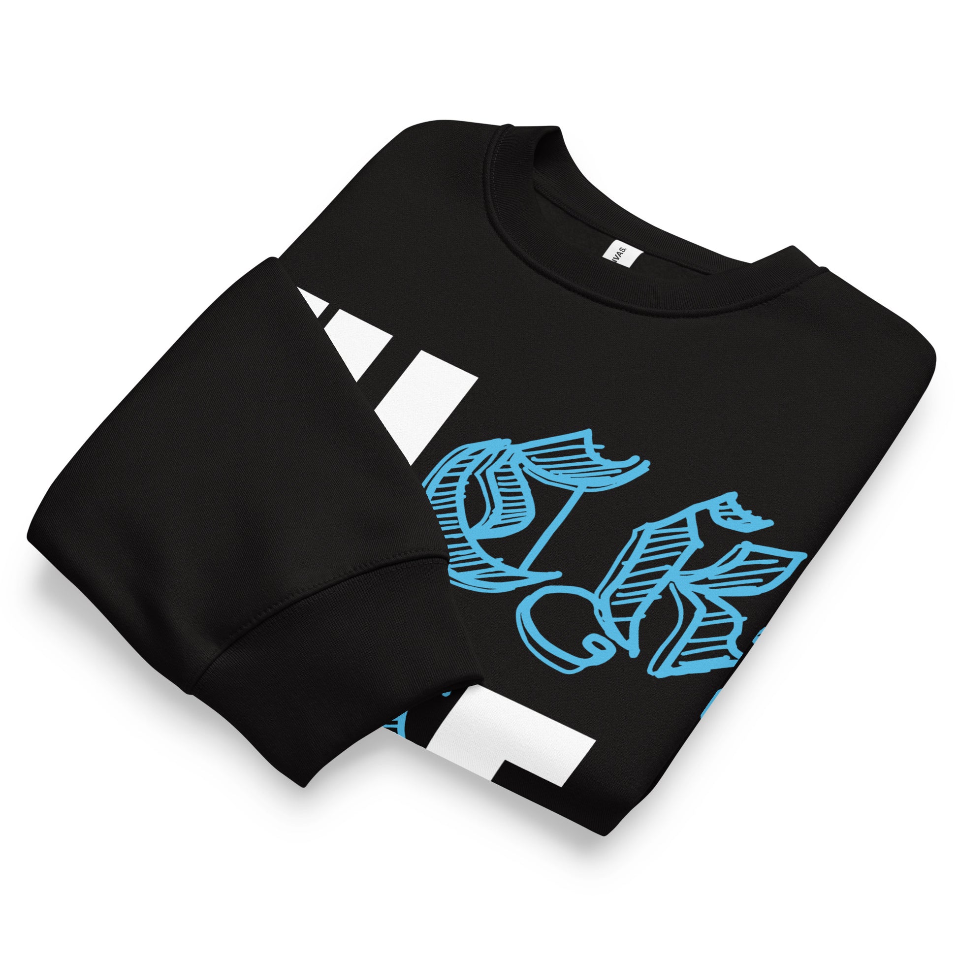 Black-Fuck The Buff Graffiti Sweatshirt from B.Different Clothing, folded, graffiti-inspired streetwear, oversized heavyweight