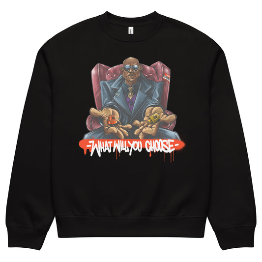 Black-Make Your Choice Graffiti Sweatshirt by Trk One from B.Different Clothing, front view, graffiti-inspired streetwear, oversized heavyweight
