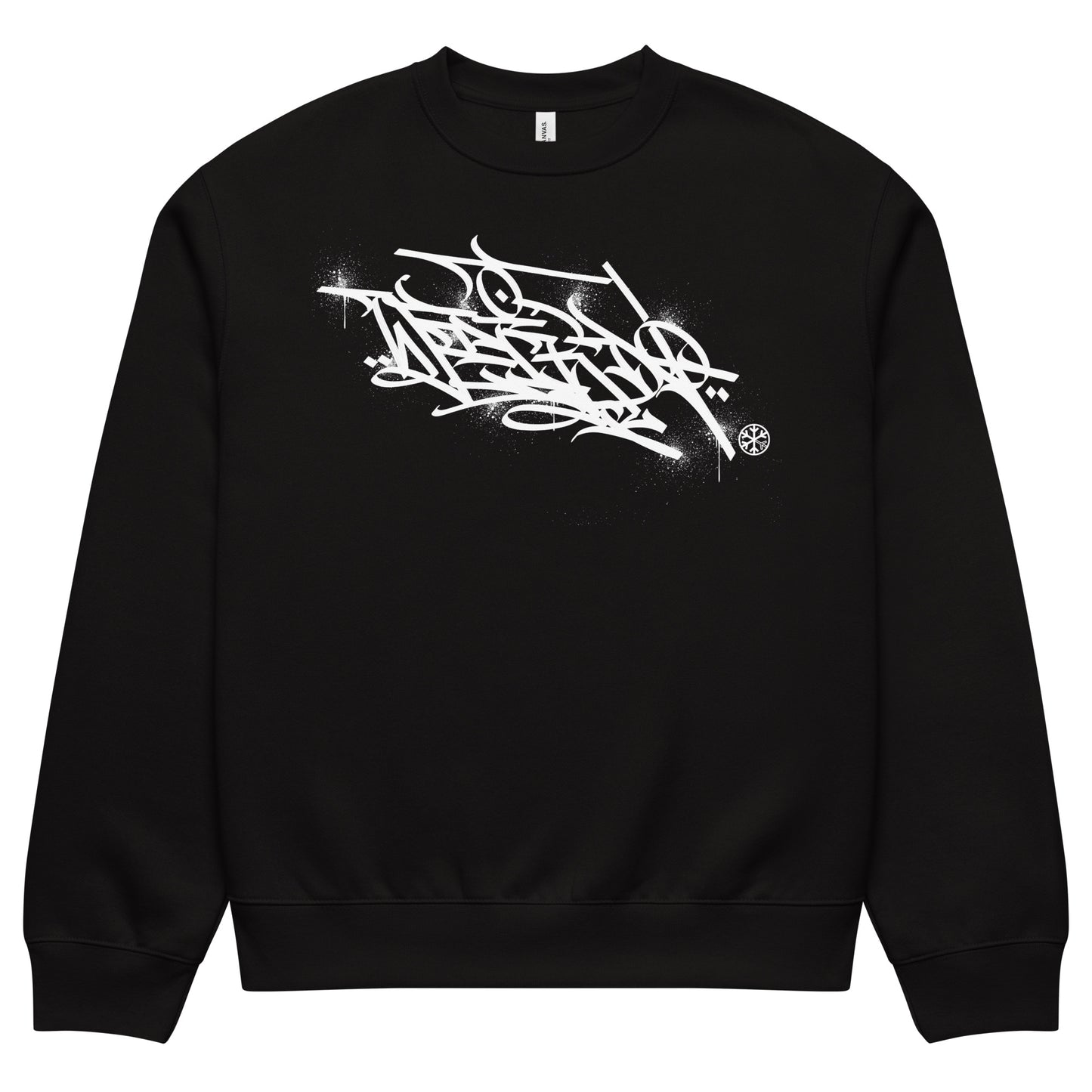 Black-Weirdo Graffiti Tag Sweatshirt by Shew from B.Different Clothing, front view, graffiti-inspired streetwear, oversized heavyweight