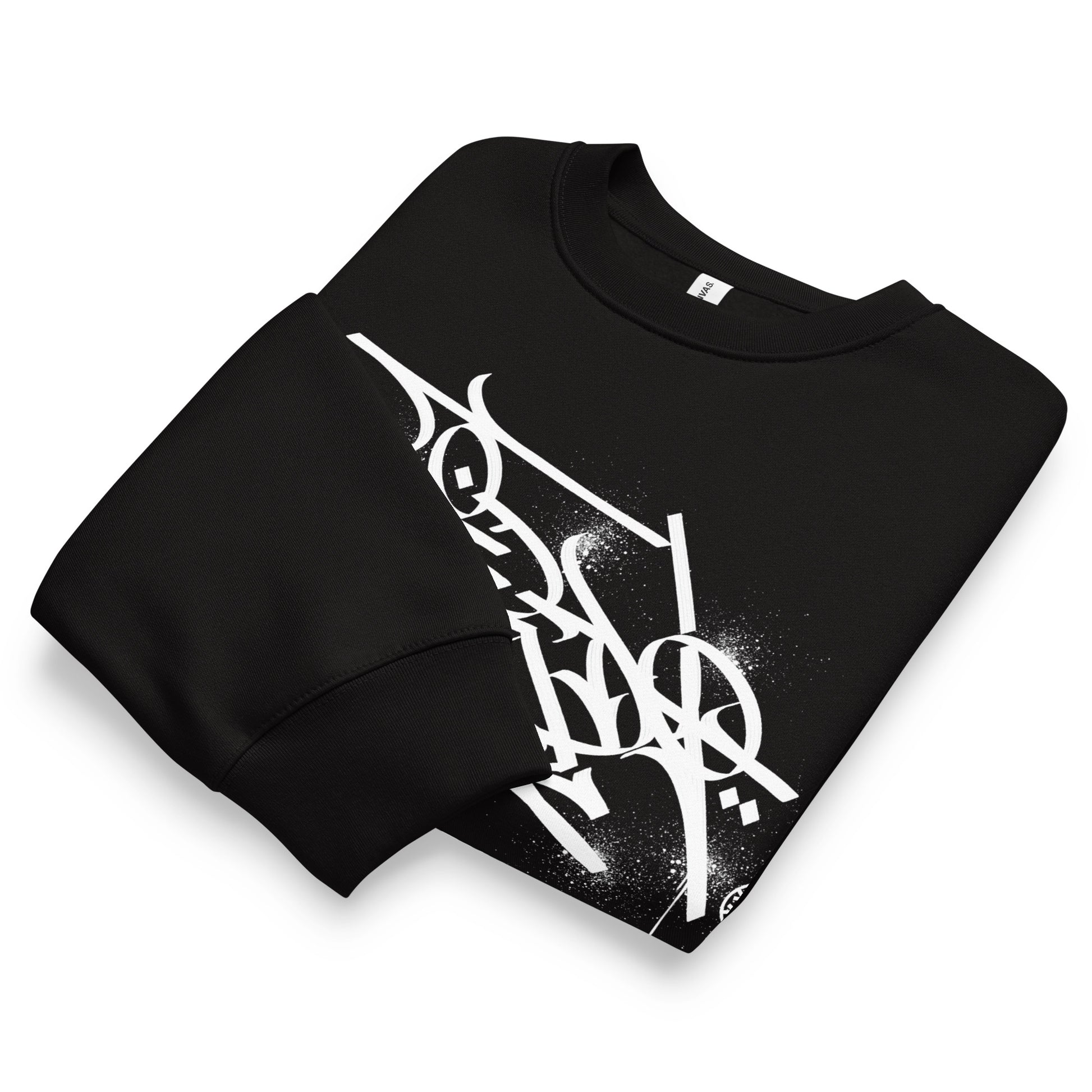 Black-Weirdo Graffiti Tag Sweatshirt by Shew from B.Different Clothing, folded, graffiti-inspired streetwear, oversized heavyweight