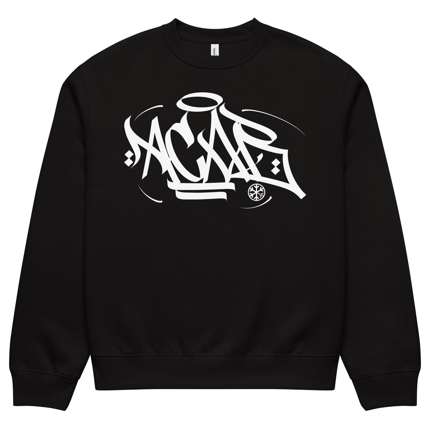 Black-Acab Graffiti Tag Sweatshirt by Caos One from B.Different Clothing, front view, graffiti-inspired streetwear, oversized heavyweight
