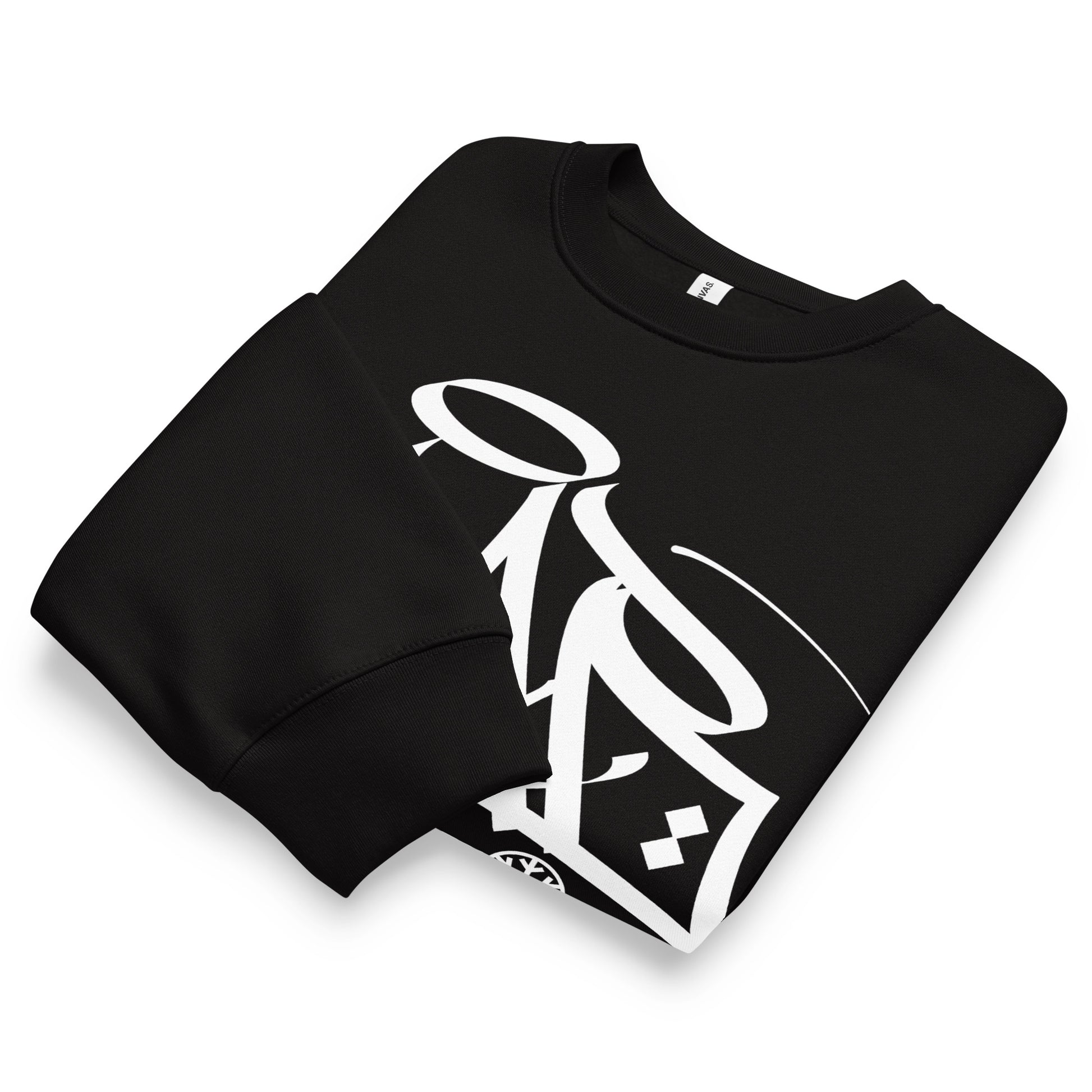 Black-Acab Graffiti Tag Sweatshirt by Caos One from B.Different Clothing, folded, graffiti-inspired streetwear, oversized heavyweight