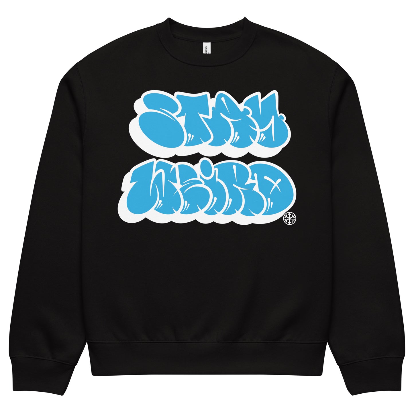 Black-Stay Weird Graffiti Throwie Sweatshirt by Monsterinho from B.Different Clothing, front view, graffiti-inspired streetwear, oversized heavyweight