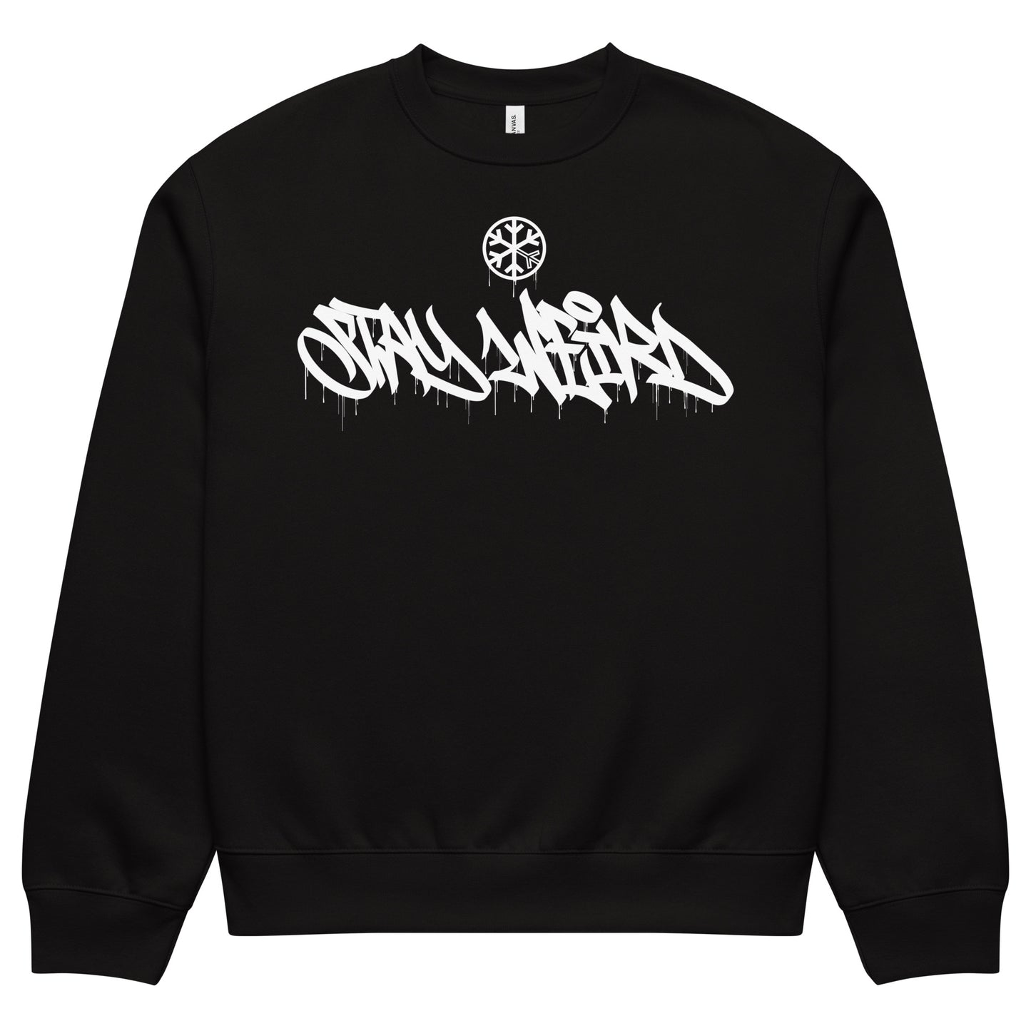Black-Stay Weird Graffiti Tag Sweatshirt by Monsterinho from B.Different Clothing, front view, graffiti-inspired streetwear, oversized heavyweight