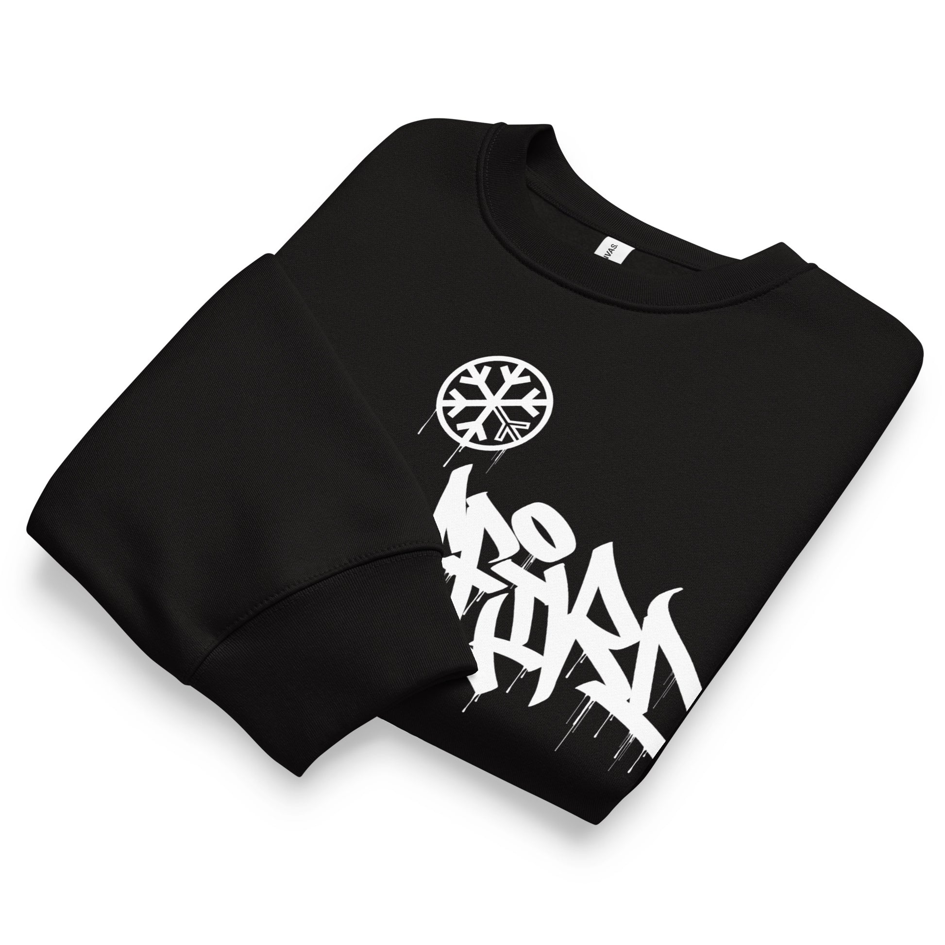 Black-Stay Weird Graffiti Tag Sweatshirt by Monsterinho from B.Different Clothing, folded, graffiti-inspired streetwear, oversized heavyweight