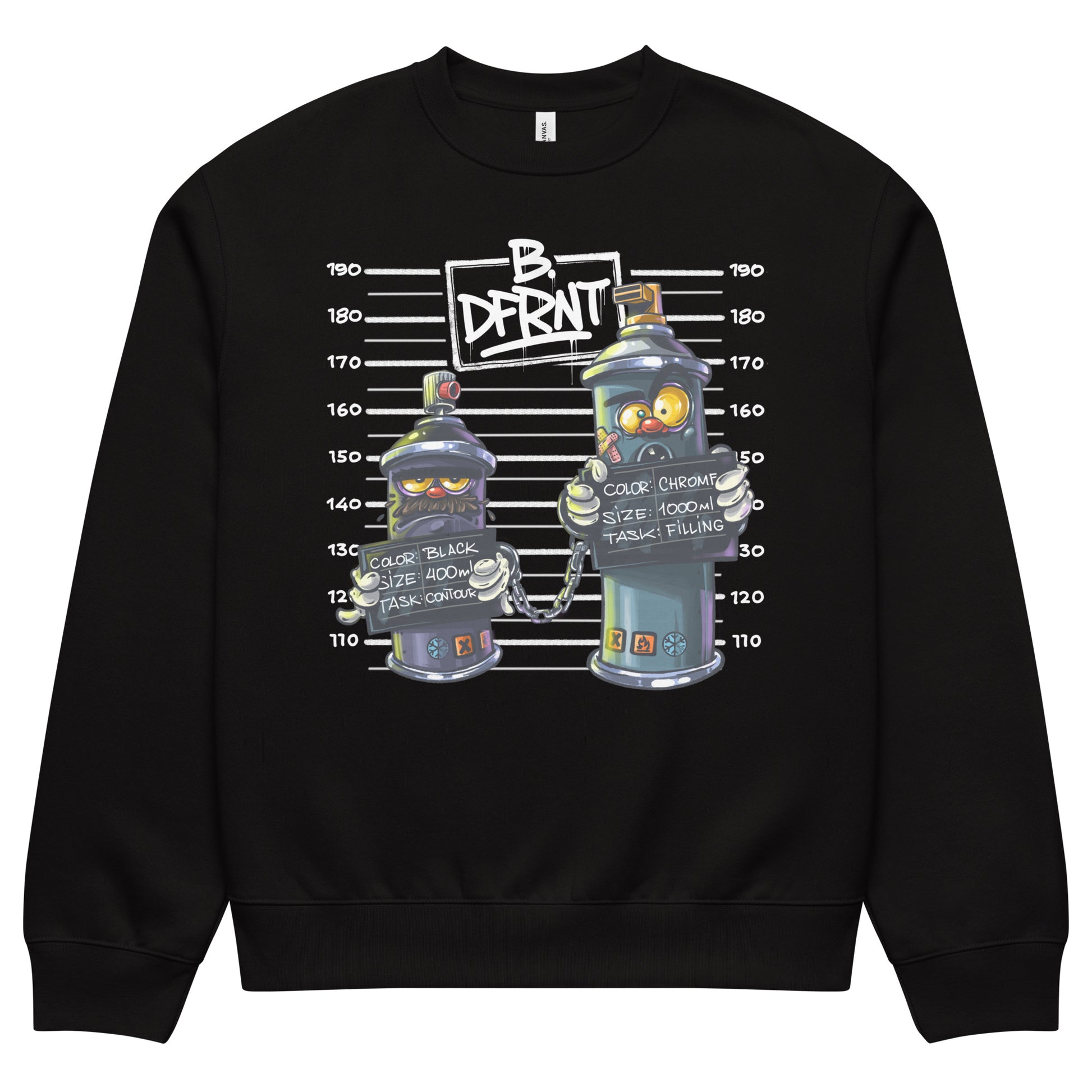 Black-Mug Short Graffiti Sweatshirt by Trk One from B.Different Clothing, front view, graffiti-inspired streetwear, oversized heavyweight