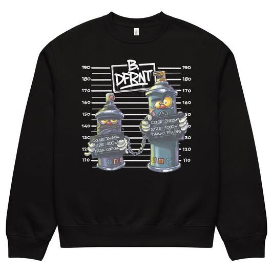 Black-Mug Short Graffiti Sweatshirt by Trk One from B.Different Clothing, front view, graffiti-inspired streetwear, oversized heavyweight
