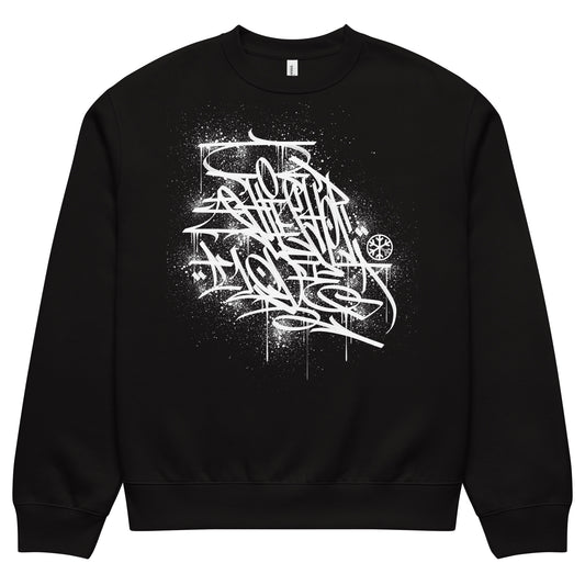 Black-Hip Hop Love Graffiti Sweatshirt by Shew from B.Different Clothing, front view, graffiti-inspired streetwear, oversized heavyweight