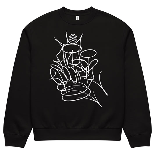 Black-Antisocial Graffiti Tag Sweatshirt by Caos One from B.Different Clothing, front view, graffiti-inspired streetwear, oversized heavyweight