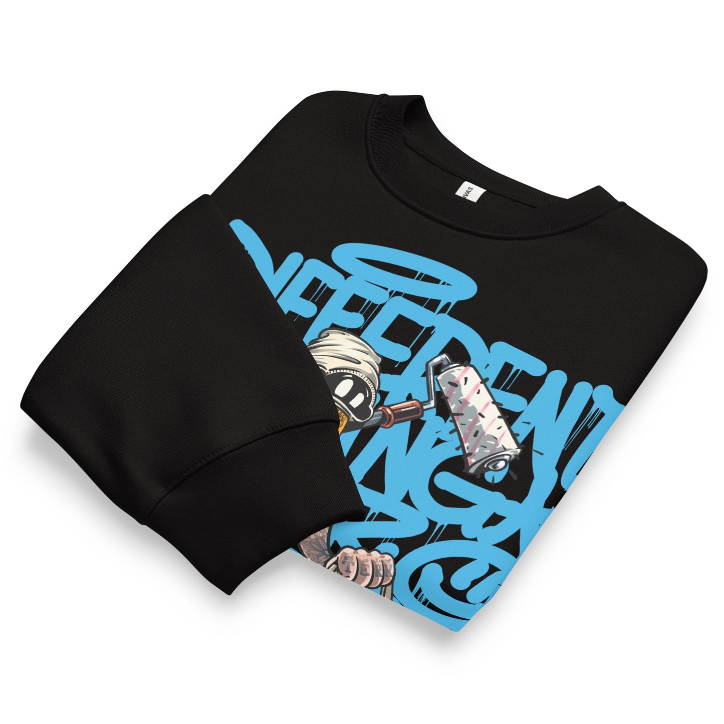 Black-Summer Graffiti Sweatshirt by Trk One from B.Different Clothing, folded, graffiti-inspired streetwear, oversized heavyweight
