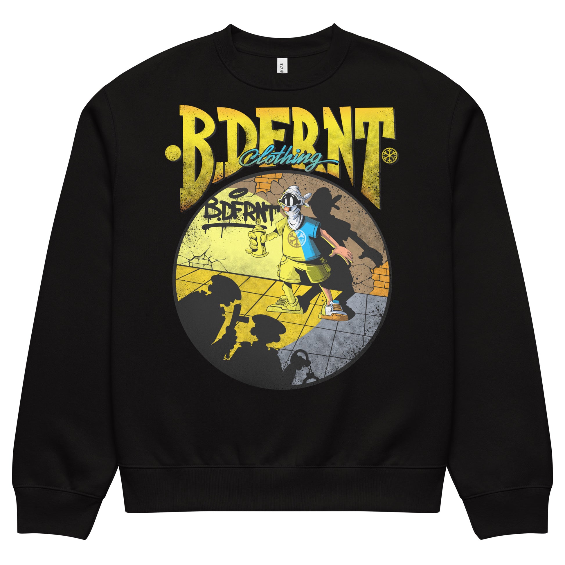 Black-Street Spotlight Graffiti Sweatshirt by Trk One from B.Different Clothing, front view, graffiti-inspired streetwear, oversized heavyweight