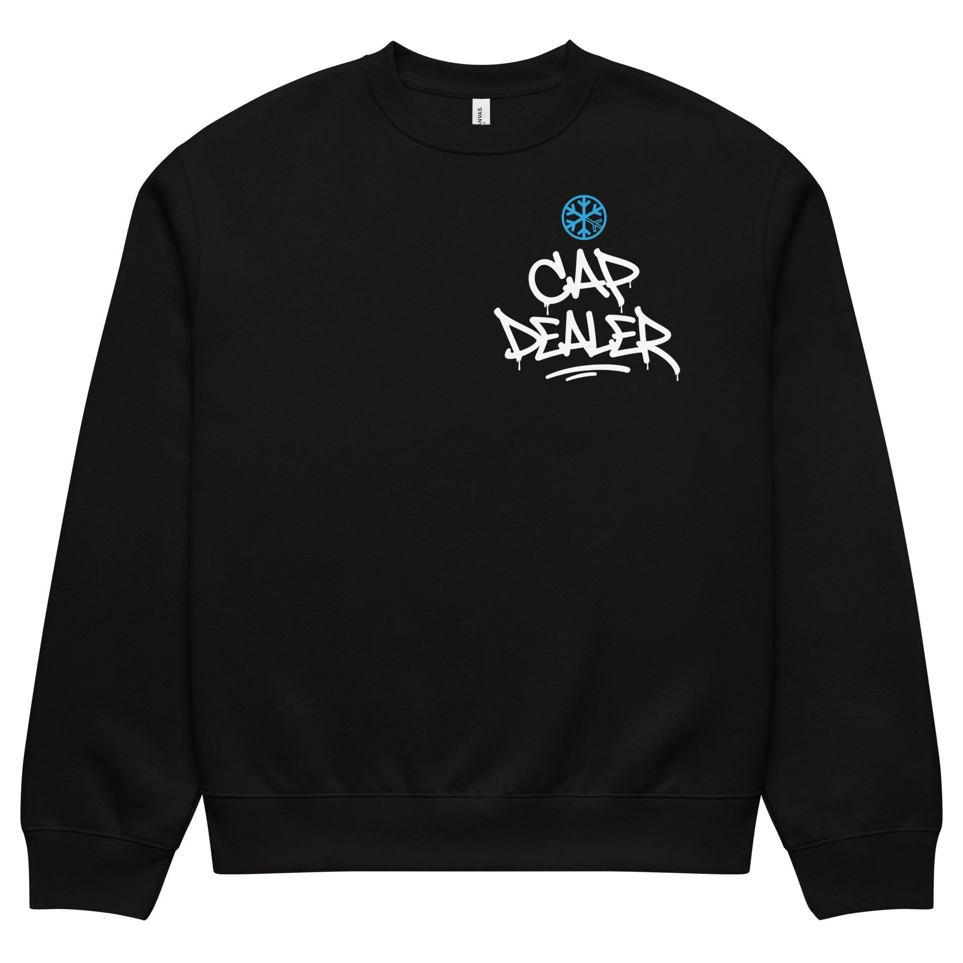 Black-Cap Dealer Graffiti Sweatshirt from B.Different Clothing, folded, graffiti-inspired streetwear
