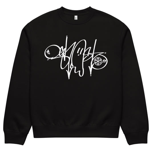 Black-Ghost Tag Sweatshirt by Graffiti Dad from B.Different Clothing, front view, graffiti-inspired streetwear, oversized heavyweight