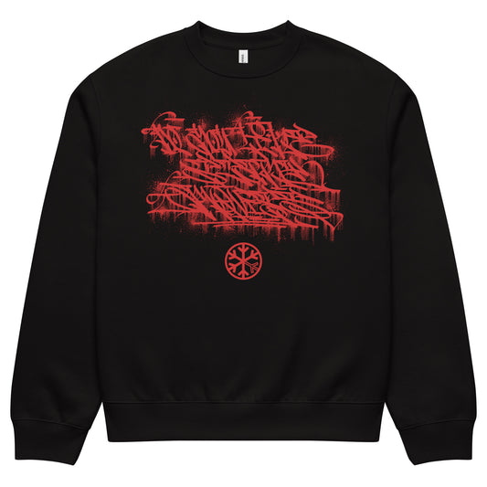 Black-Do You Like Scary Movies Graffiti Sweatshirt by Shew from B.Different Clothing, front view, graffiti-inspired streetwear, oversized heavyweight