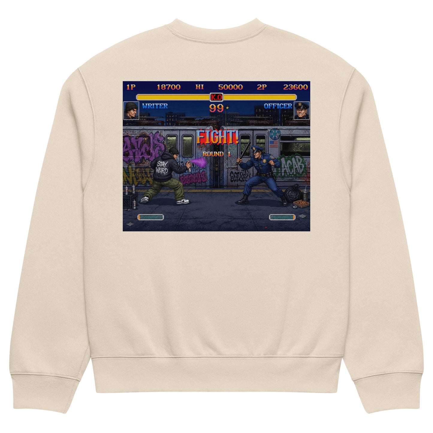 Beige-Street Writer II Graffiti Sweatshirt from B.Different Clothing, back view, graffiti-inspired streetwear, oversized heavyweight