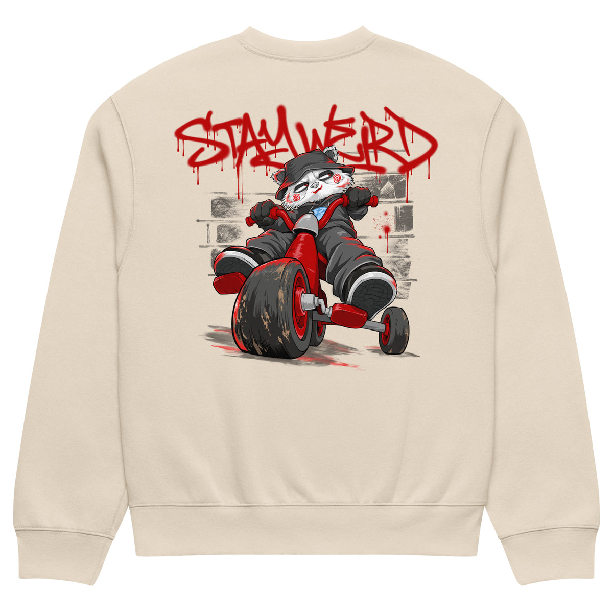 Beige-Raks The Puppet Graffiti Sweatshirt by Emti from B.Different Clothing, back view, graffiti-inspired streetwear, oversized heavyweight