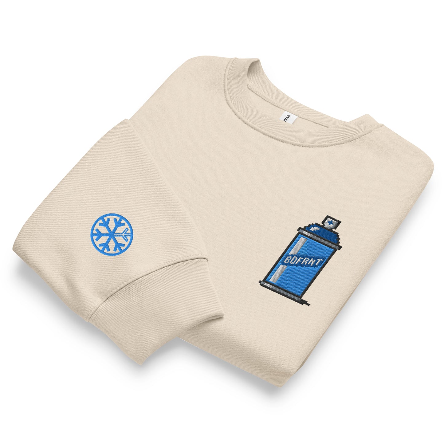 Beige-Pixel Spray Can Graffiti Sweatshirt from B.Different Clothing, folded, graffiti-inspired streetwear, oversized heavyweight